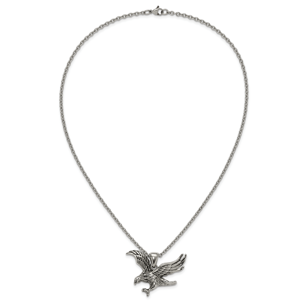 Men's Polished Eagle Stainless Steel Cable Chain Pendant Necklace 3mm