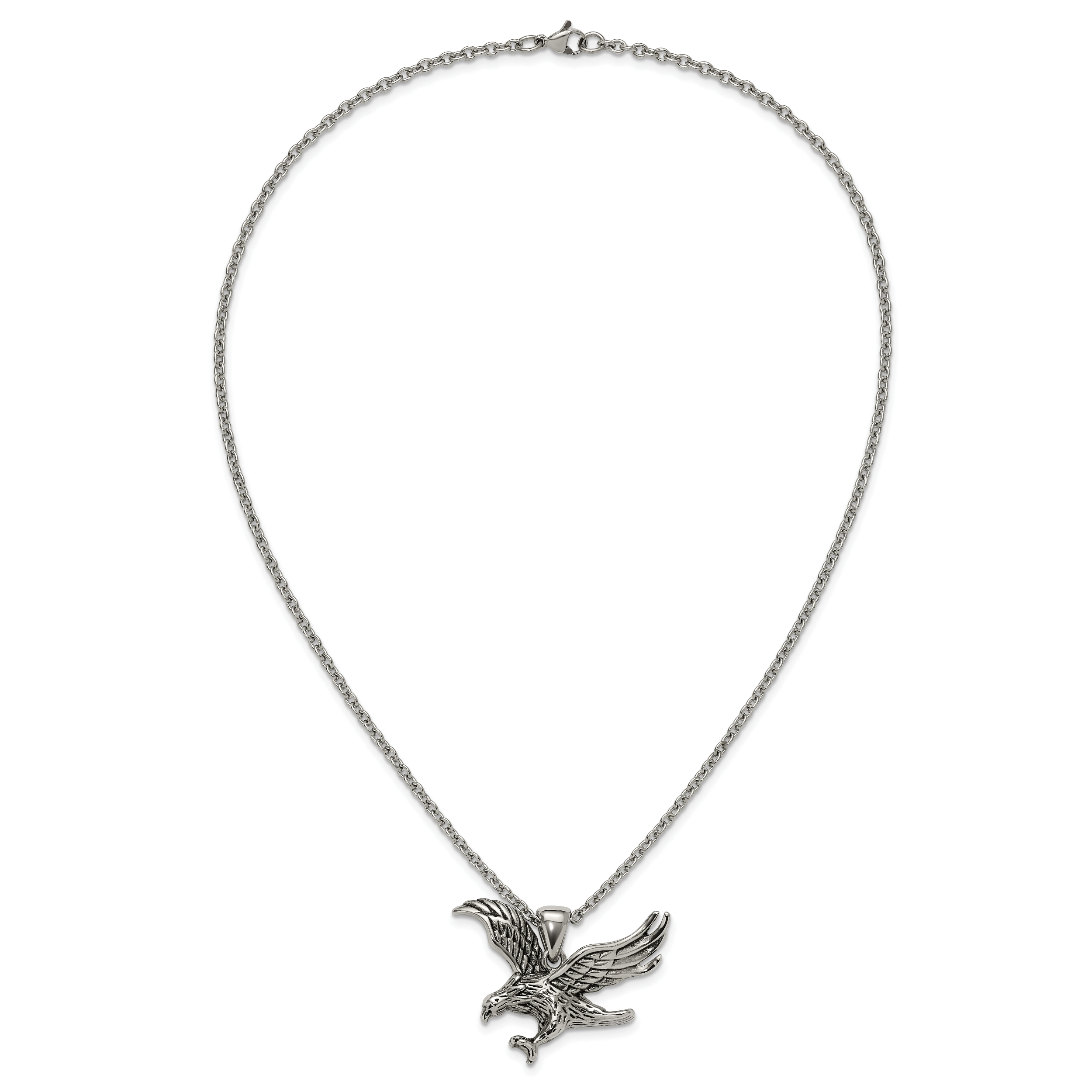 Men's Polished Eagle Stainless Steel Cable Chain Pendant Necklace 3mm