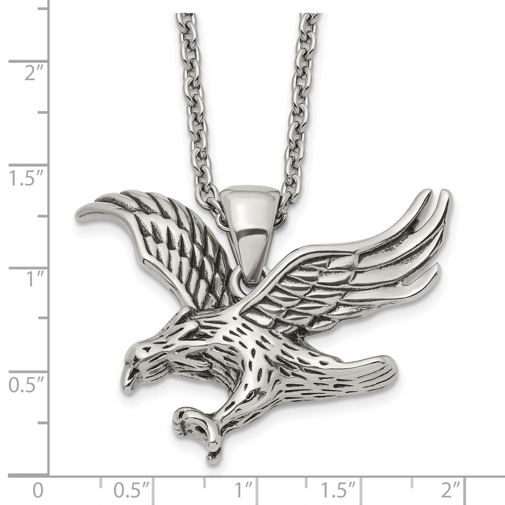 Men's Polished Eagle Stainless Steel Cable Chain Pendant Necklace 3mm