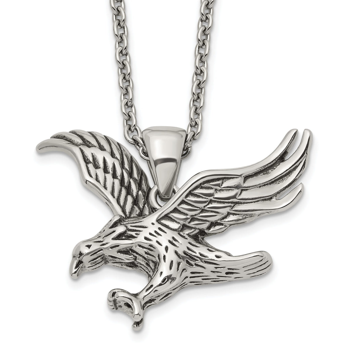 Chisel Wings Swept Back Eagle Necklace in Stainless Steel, 24 Inch - Sophia Jewelers Main image