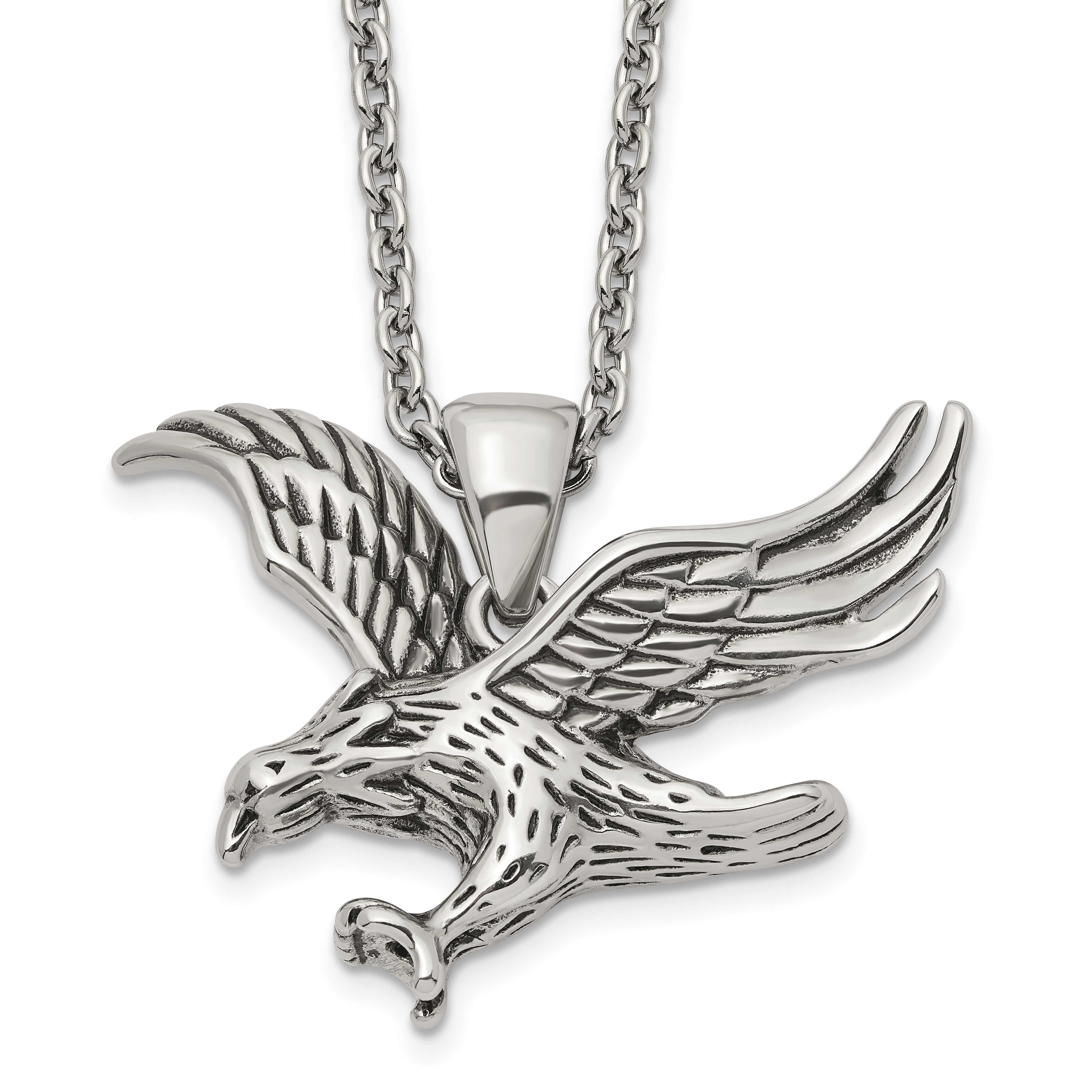 Men's Polished Eagle Stainless Steel Cable Chain Pendant Necklace 3mm Main image