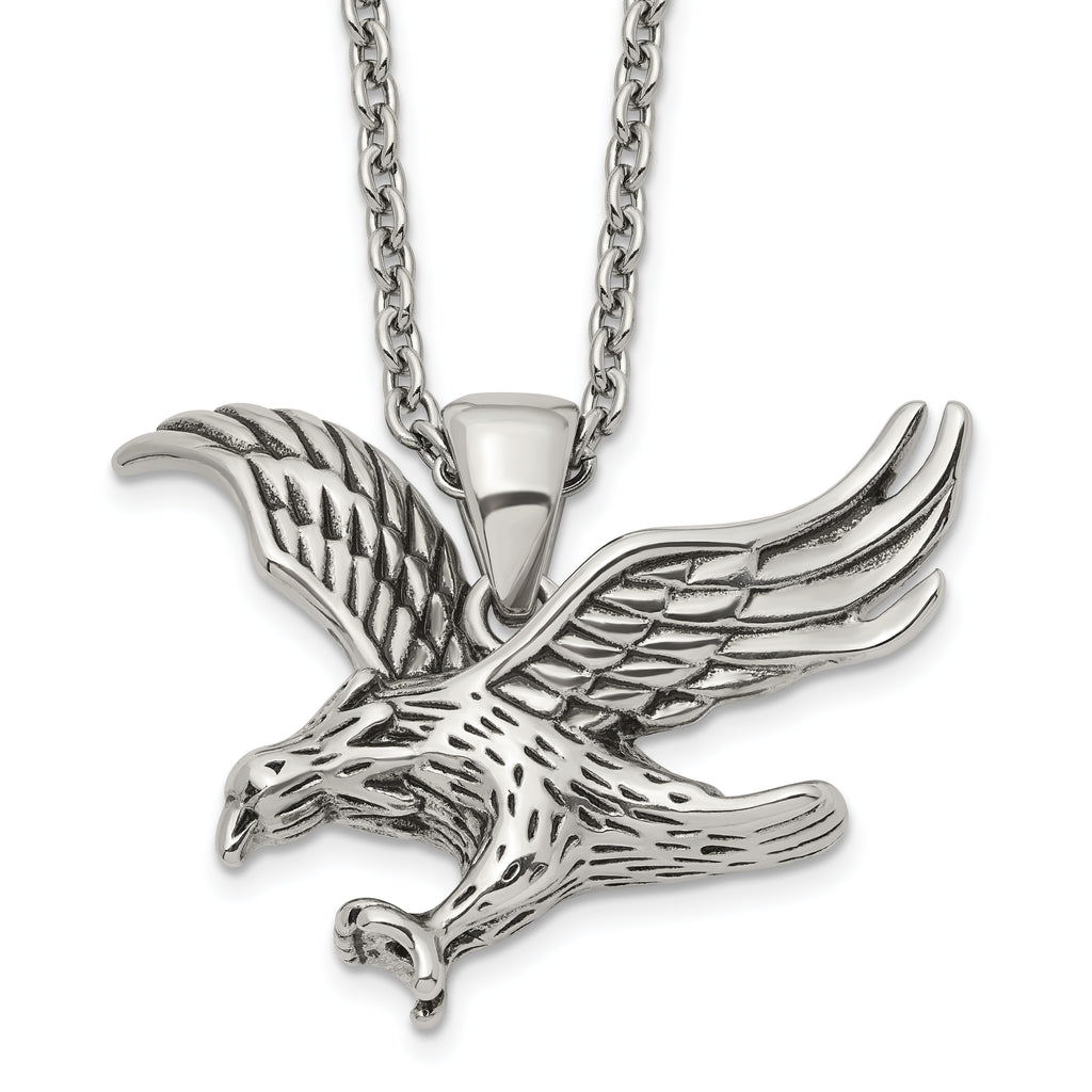 Men's Polished Eagle Stainless Steel Cable Chain Pendant Necklace 3mm