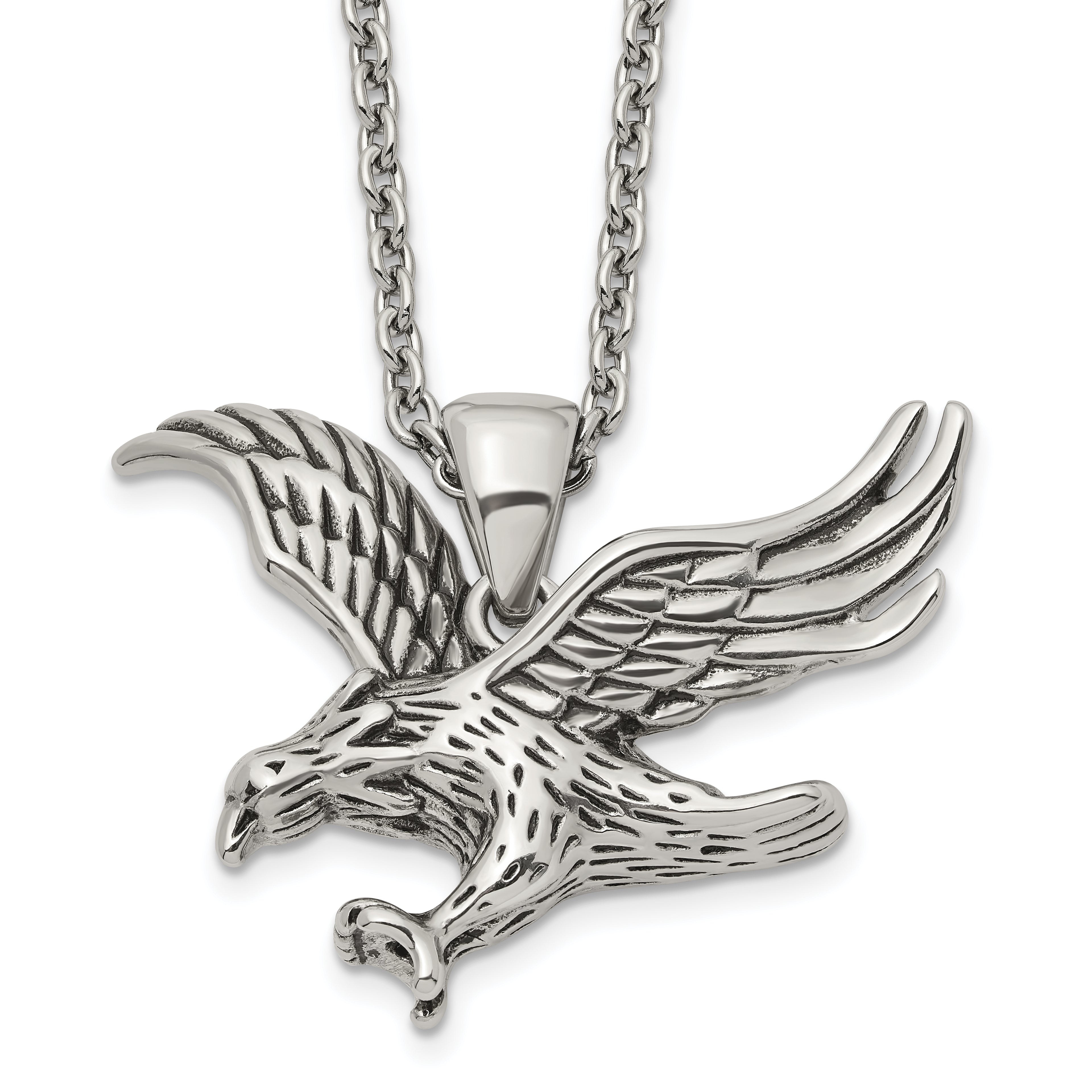 Men's Polished Eagle Stainless Steel Cable Chain Pendant Necklace 3mm