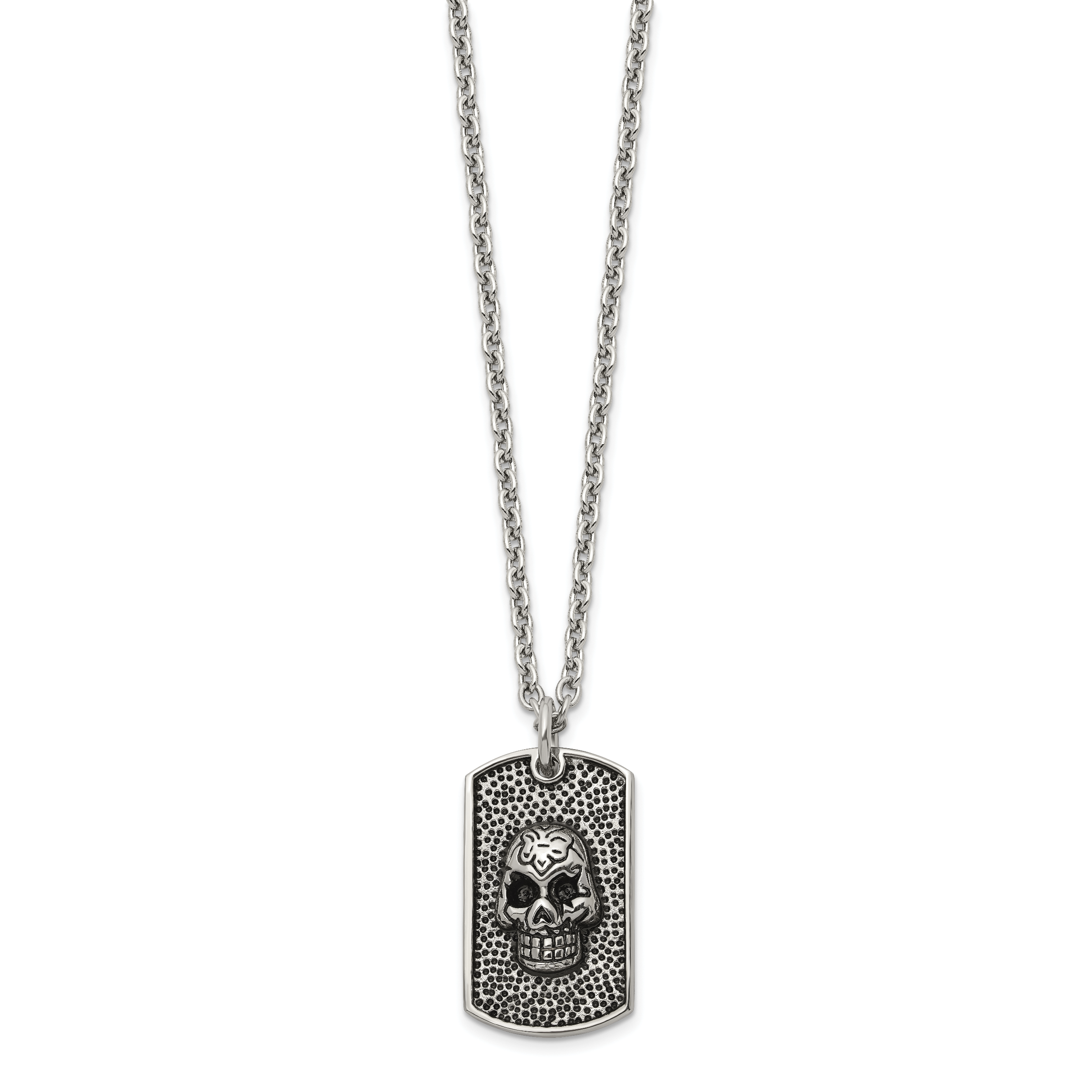 Men's Antiqued Skull Stainless Steel Cable Chain Pendant Necklace 3mm