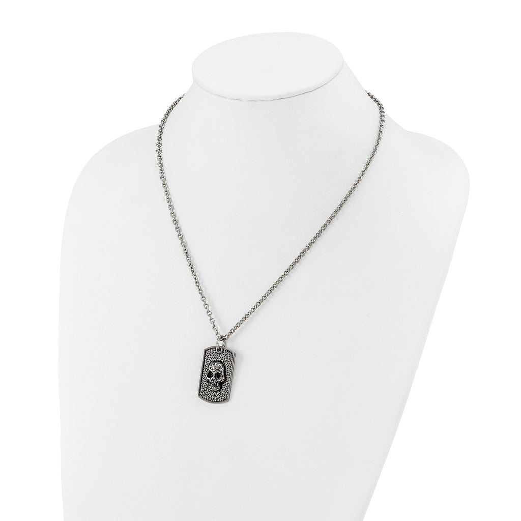 Men's Antiqued Skull Stainless Steel Cable Chain Pendant Necklace 3mm