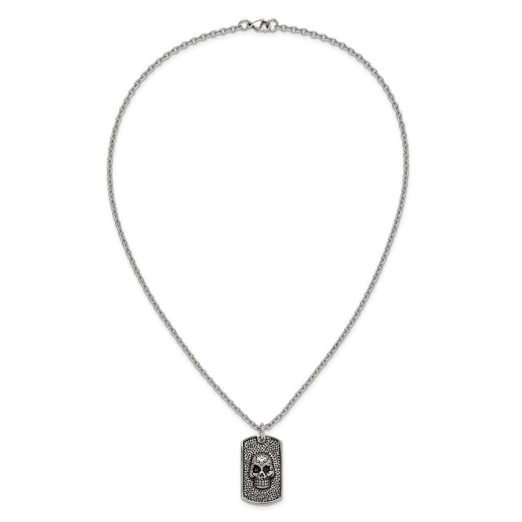 Men's Antiqued Skull Stainless Steel Cable Chain Pendant Necklace 3mm