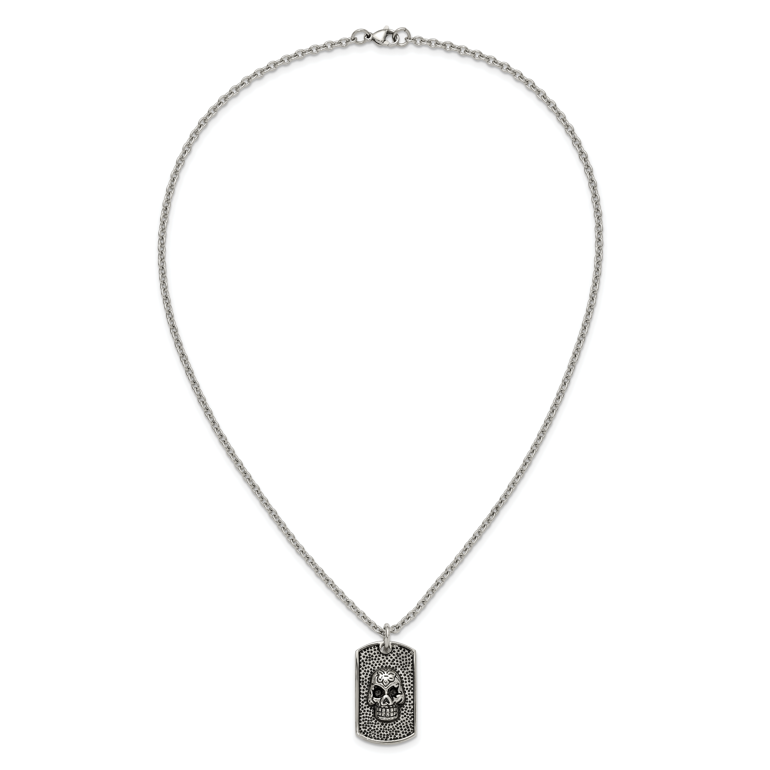 Men's Antiqued Skull Stainless Steel Cable Chain Pendant Necklace 3mm