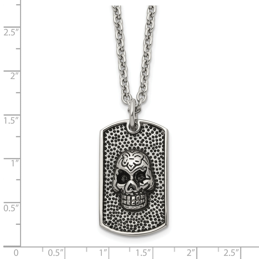 Men's Antiqued Skull Stainless Steel Cable Chain Pendant Necklace 3mm