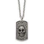 Men's Antiqued Skull Stainless Steel Cable Chain Pendant Necklace 3mm