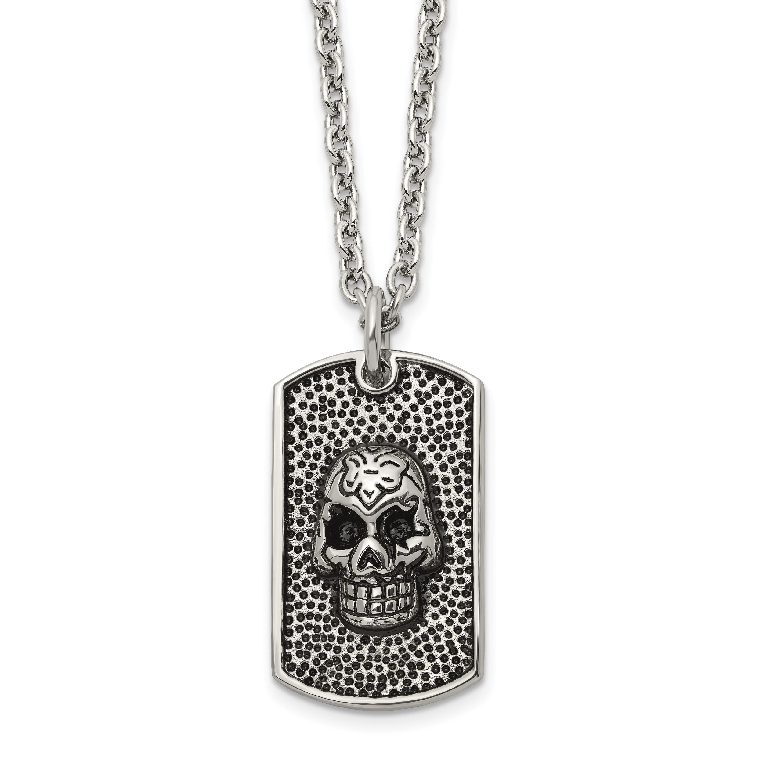 Men's Antiqued Skull Stainless Steel Cable Chain Pendant Necklace 3mm