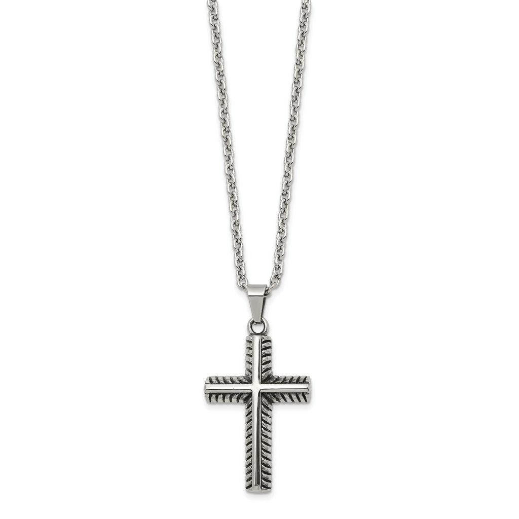 Men's Antiqued Cross Stainless Steel Cable Chain Necklace 3mm