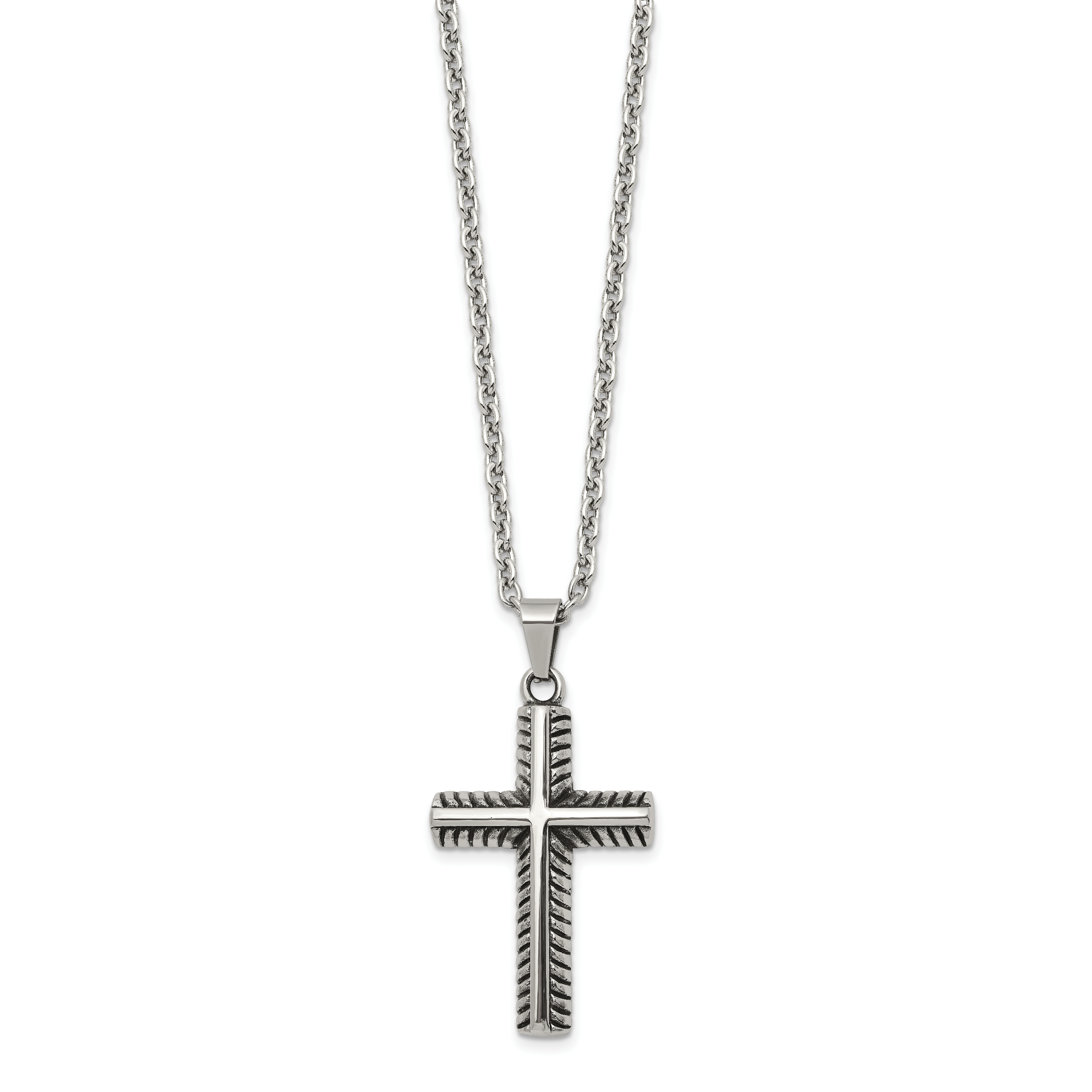 Men's Antiqued Cross Stainless Steel Cable Chain Necklace 3mm