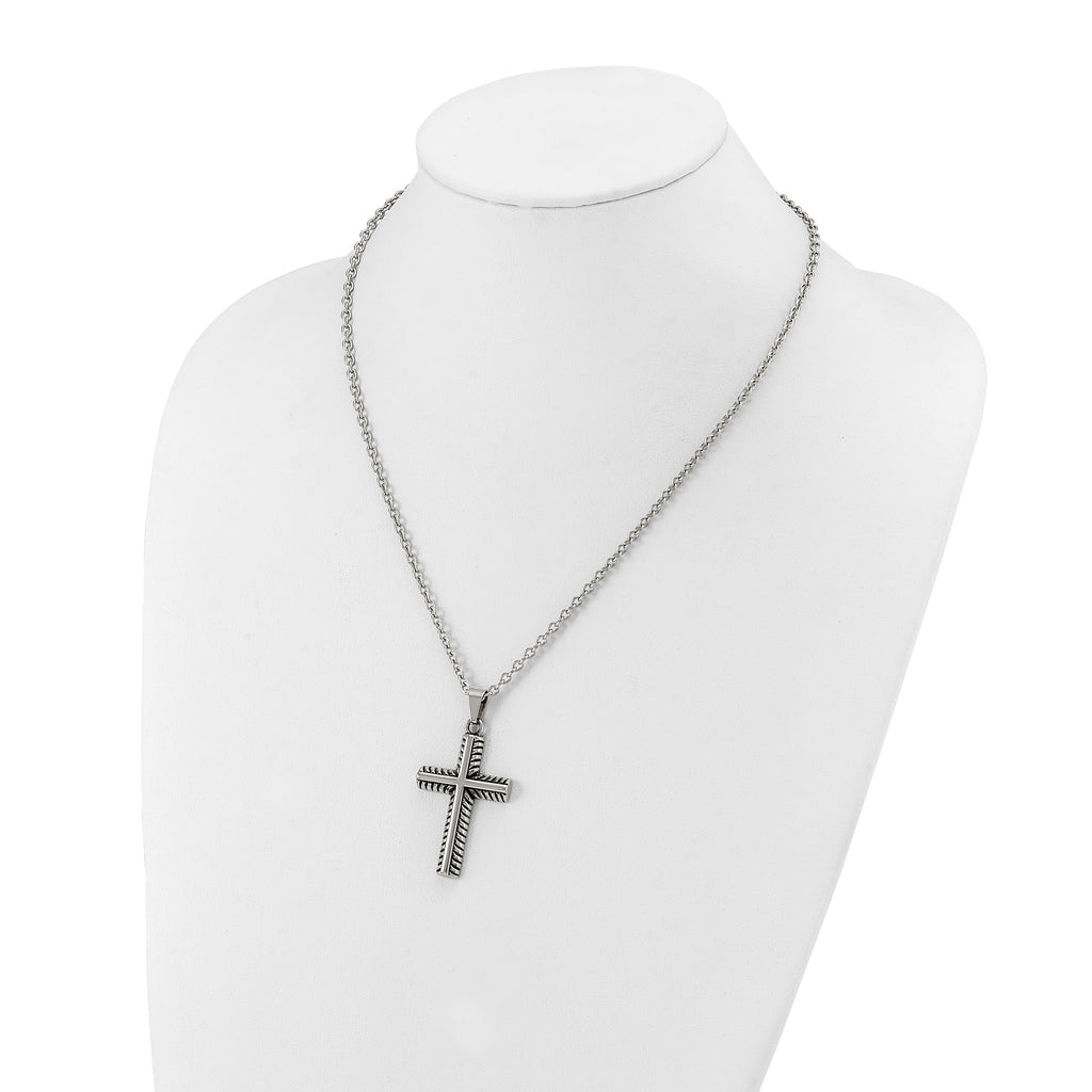 Men's Antiqued Cross Stainless Steel Cable Chain Necklace 3mm