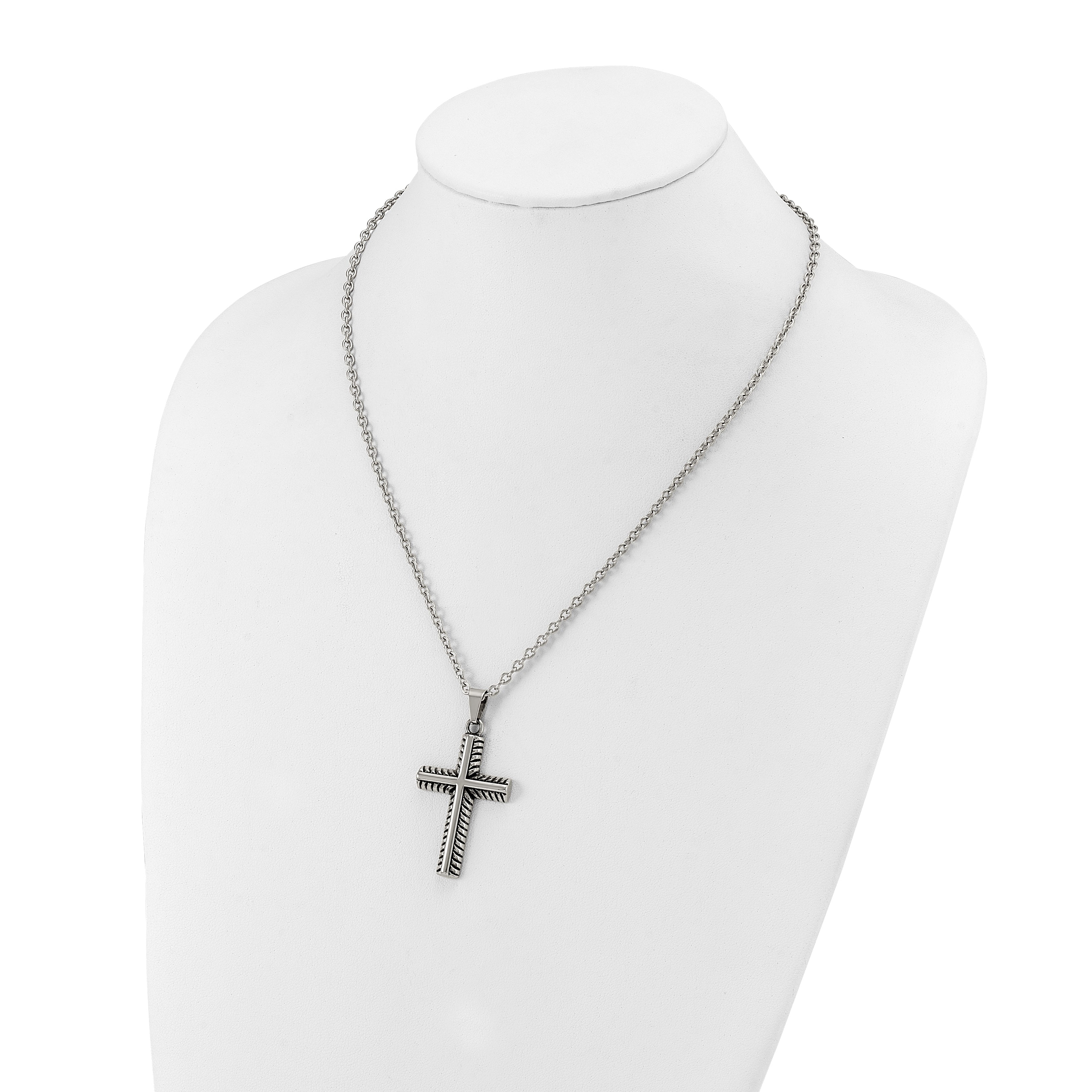 Men's Antiqued Cross Stainless Steel Cable Chain Necklace 3mm