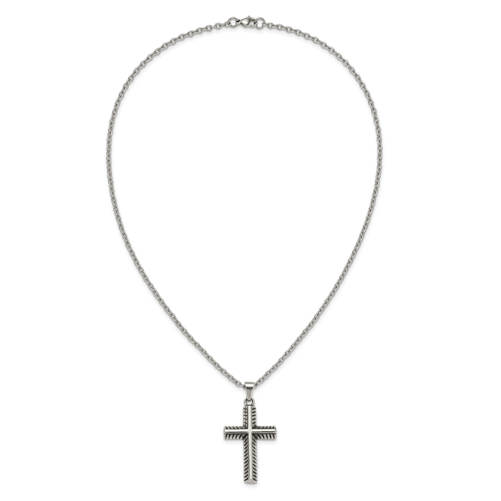 Men's Antiqued Cross Stainless Steel Cable Chain Necklace 3mm