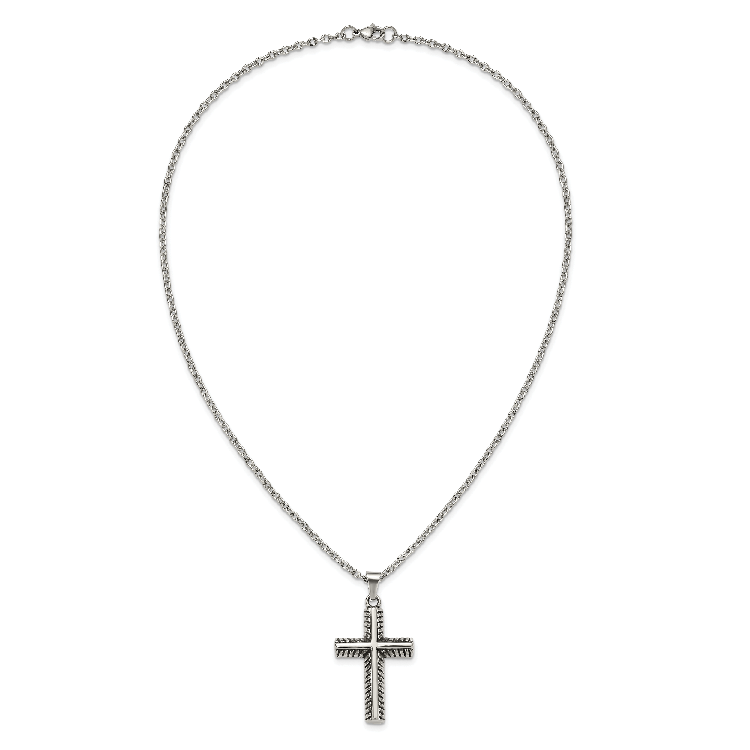 Men's Antiqued Cross Stainless Steel Cable Chain Necklace 3mm