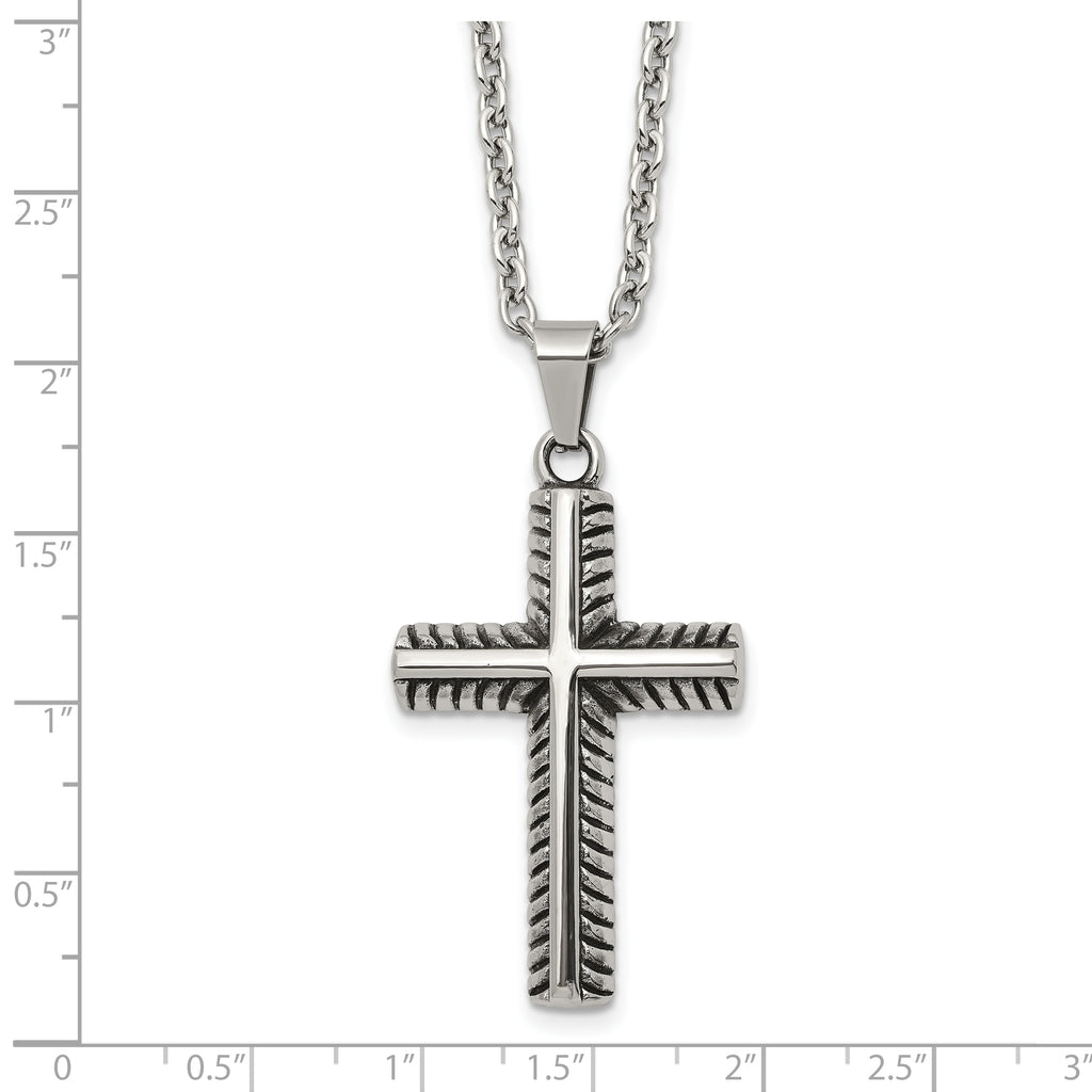 Men's Antiqued Cross Stainless Steel Cable Chain Necklace 3mm