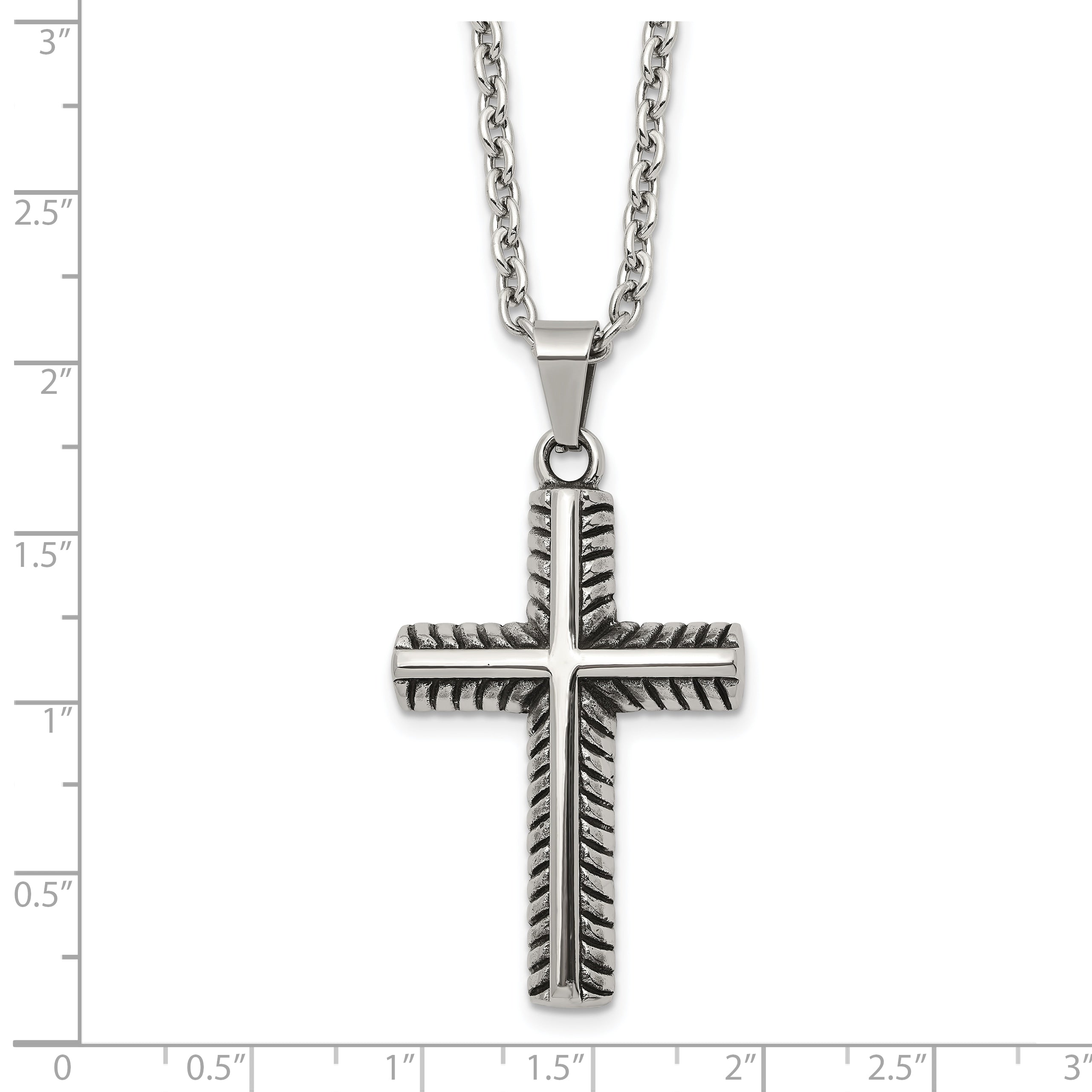 Men's Antiqued Cross Stainless Steel Cable Chain Necklace 3mm