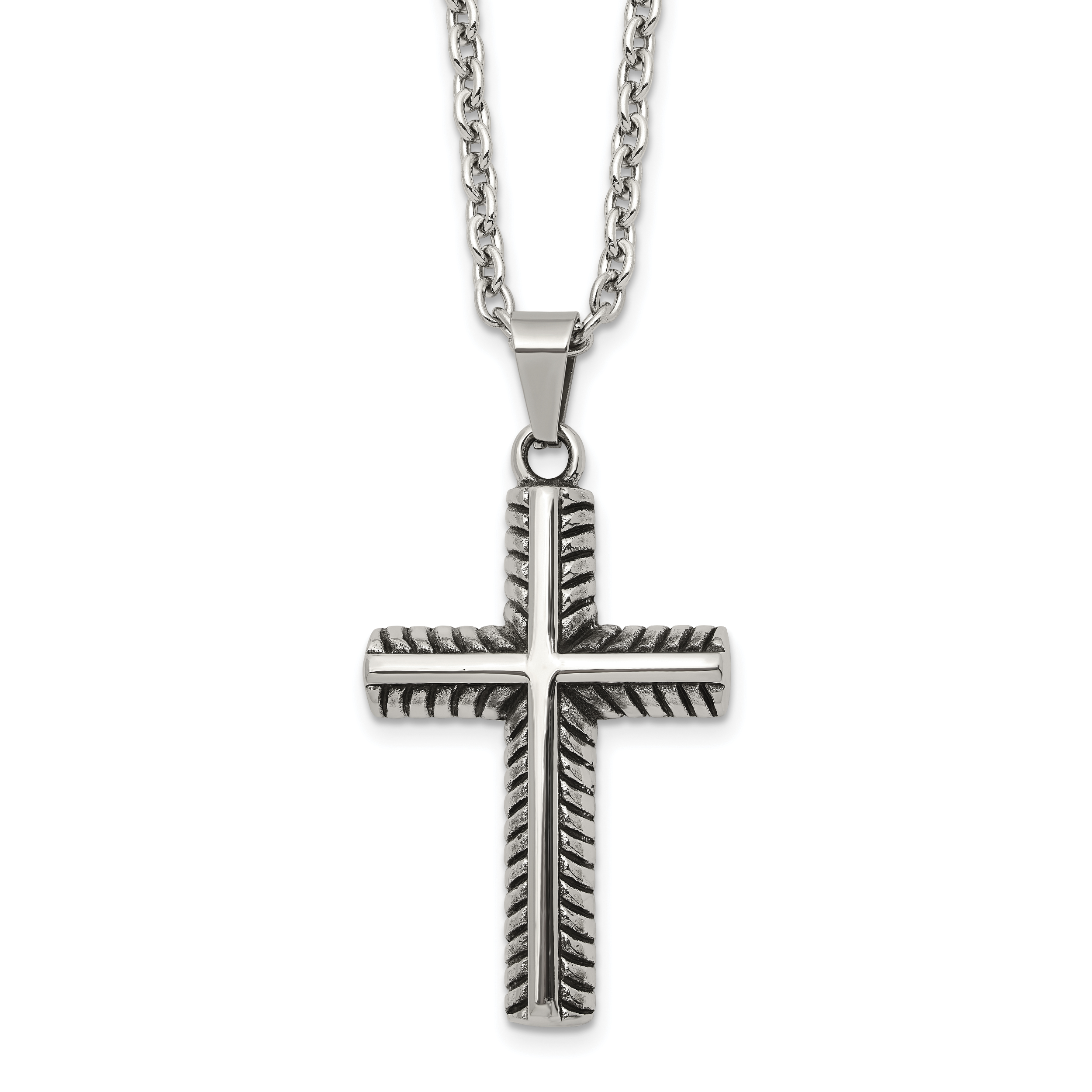 Men's Antiqued Cross Stainless Steel Cable Chain Necklace 3mm Main image