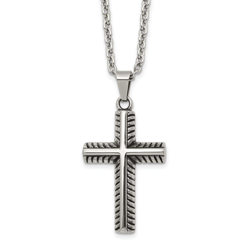 Men's Antiqued Cross Stainless Steel Cable Chain Necklace 3mm
