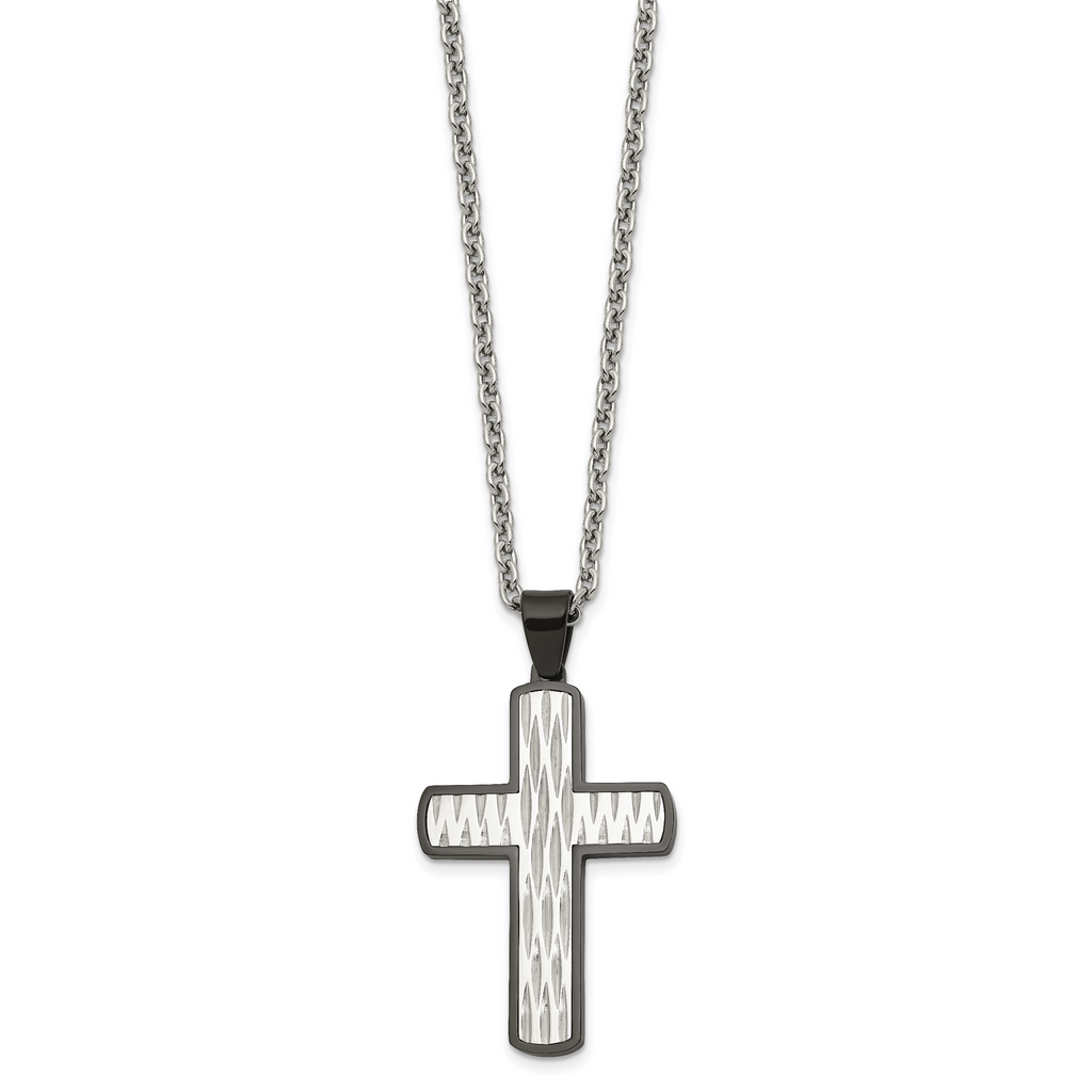 Men's Black Ion-Plated Polished Cross Stainless Steel Cable Chain Necklace 3mm
