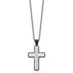 Men's Black Ion-Plated Polished Cross Stainless Steel Cable Chain Necklace 3mm
