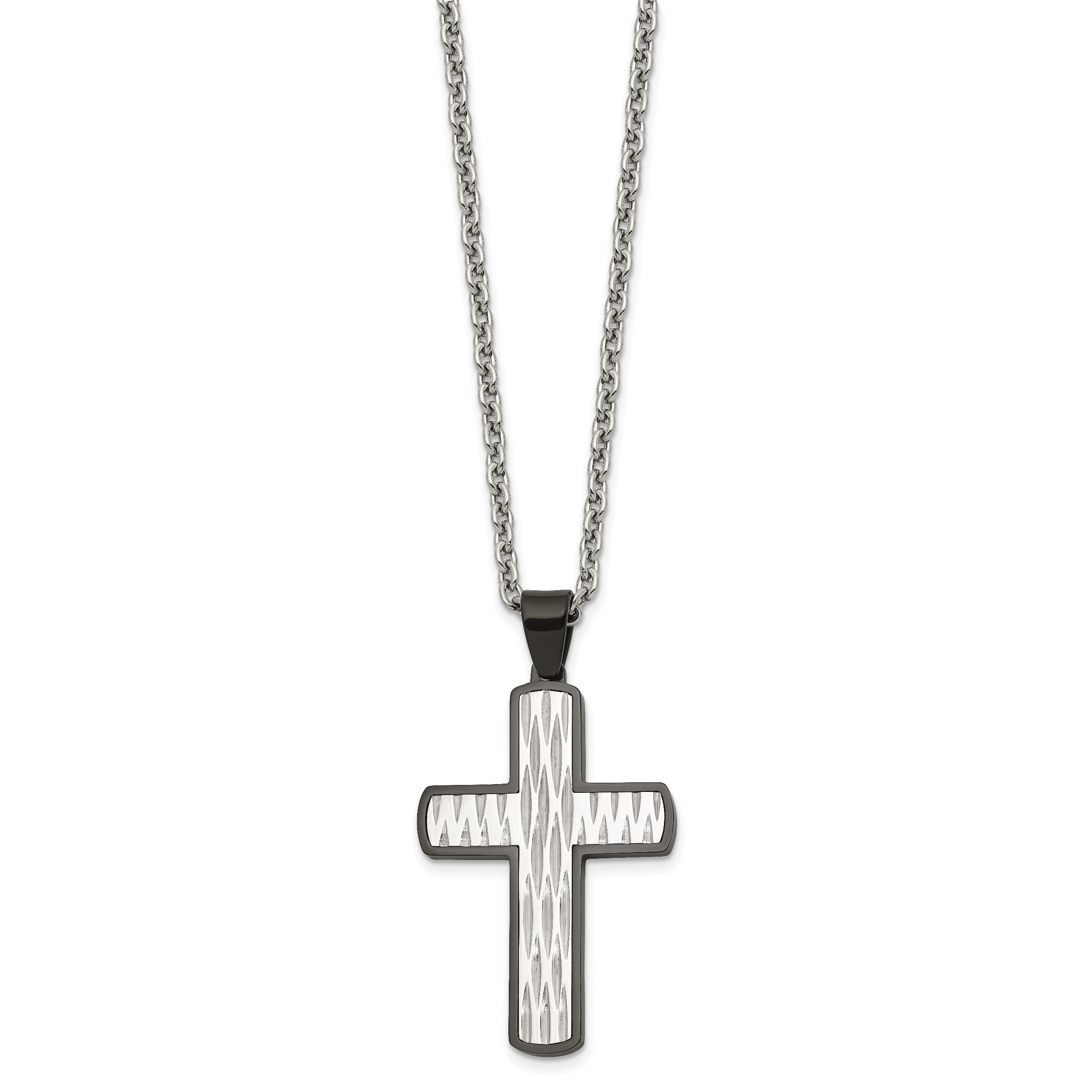 Men's Black Ion-Plated Polished Cross Stainless Steel Cable Chain Necklace 3mm