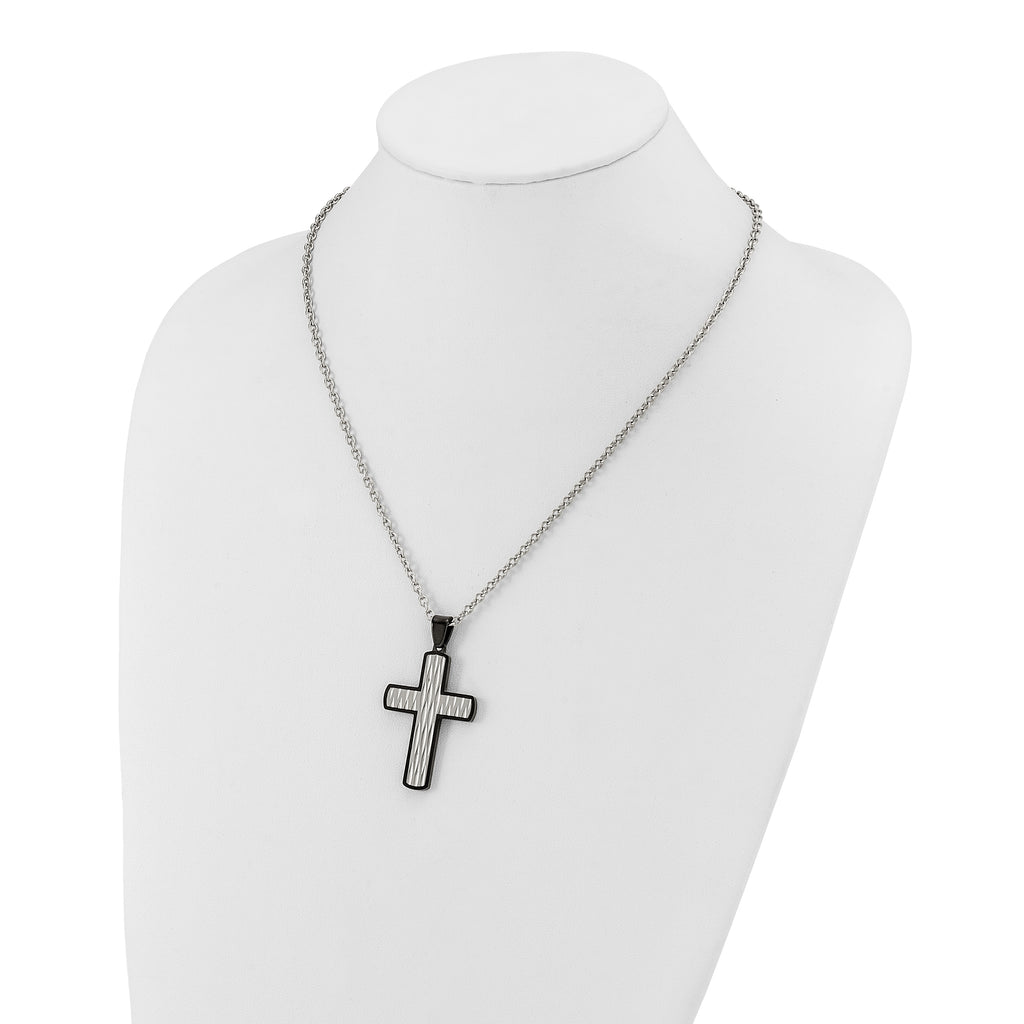 Men's Black Ion-Plated Polished Cross Stainless Steel Cable Chain Necklace 3mm