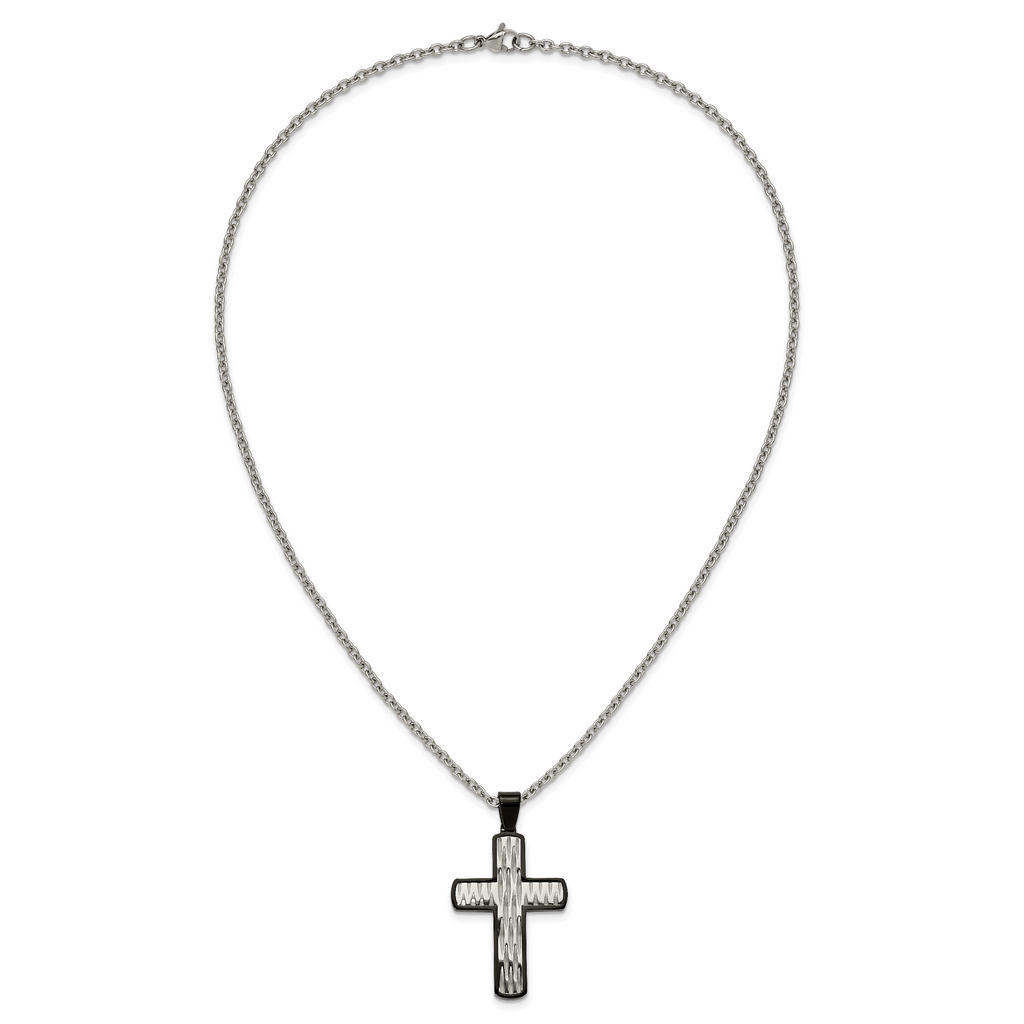Men's Black Ion-Plated Polished Cross Stainless Steel Cable Chain Necklace 3mm