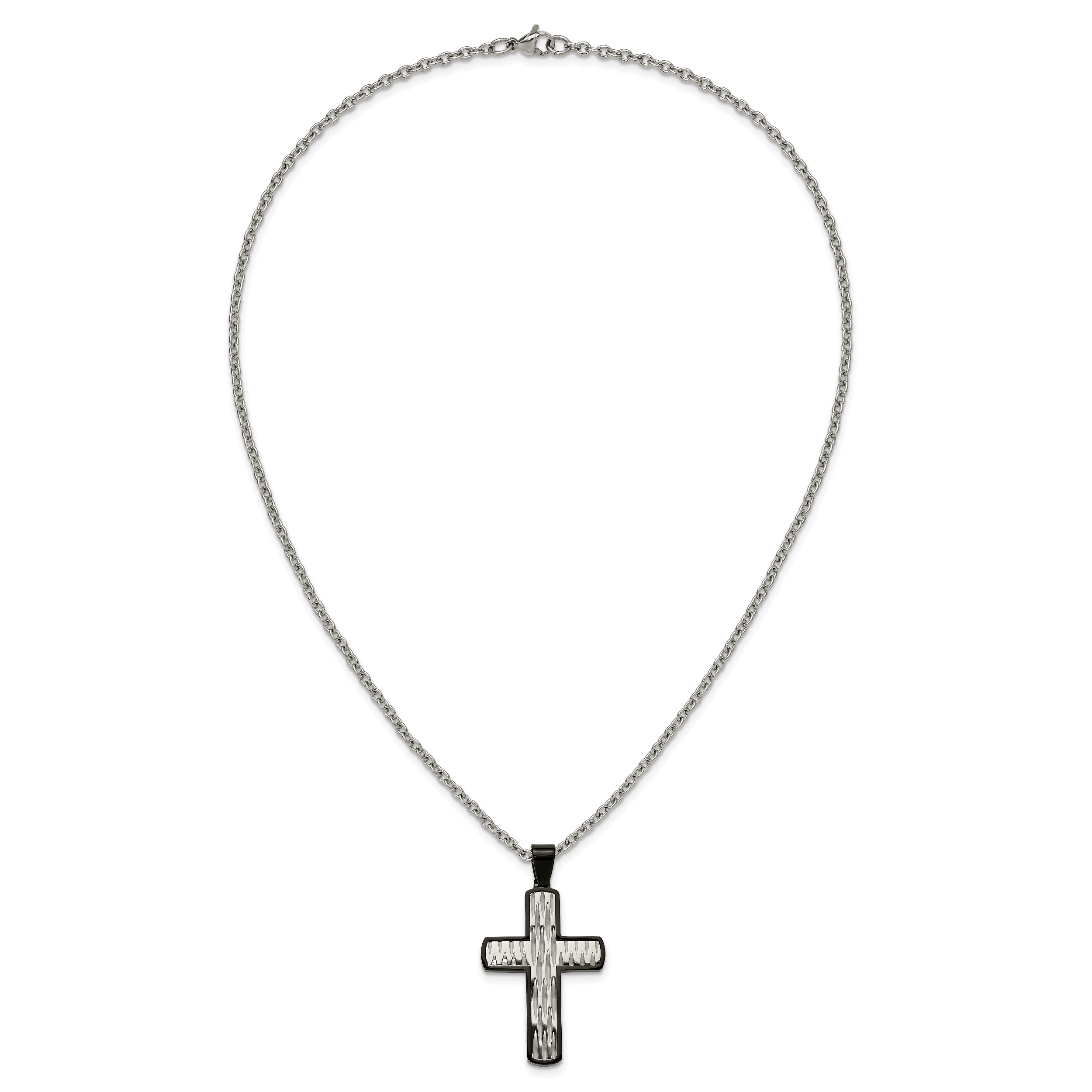 Men's Black Ion-Plated Polished Cross Stainless Steel Cable Chain Necklace 3mm