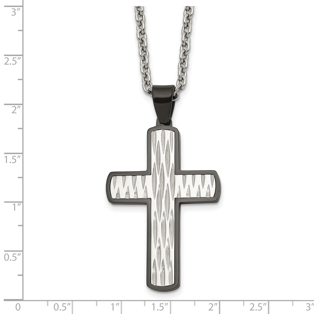 Men's Black Ion-Plated Polished Cross Stainless Steel Cable Chain Necklace 3mm