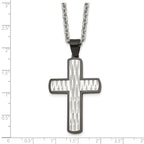 Men's Black Ion-Plated Polished Cross Stainless Steel Cable Chain Necklace 3mm