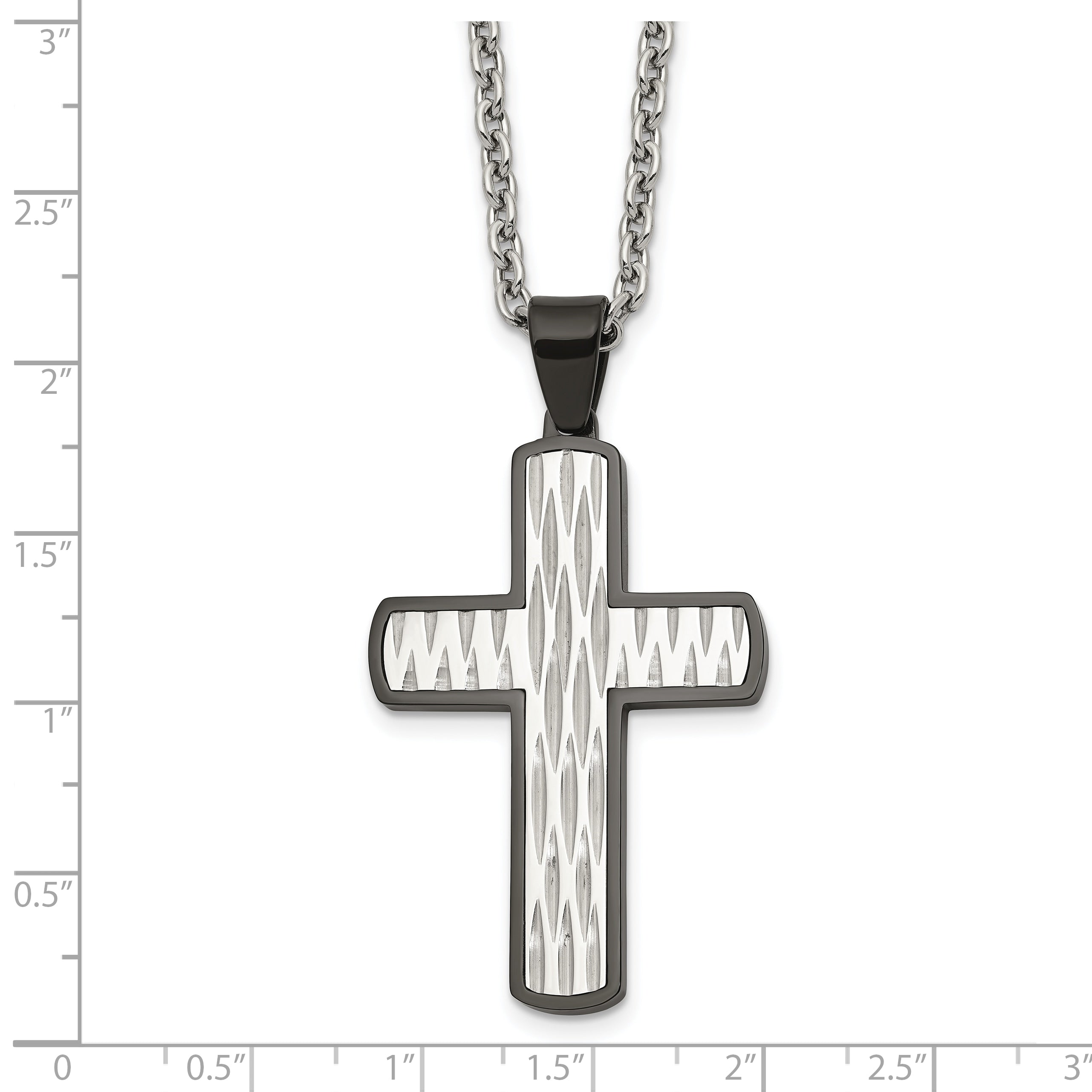 Men's Black Ion-Plated Polished Cross Stainless Steel Cable Chain Necklace 3mm