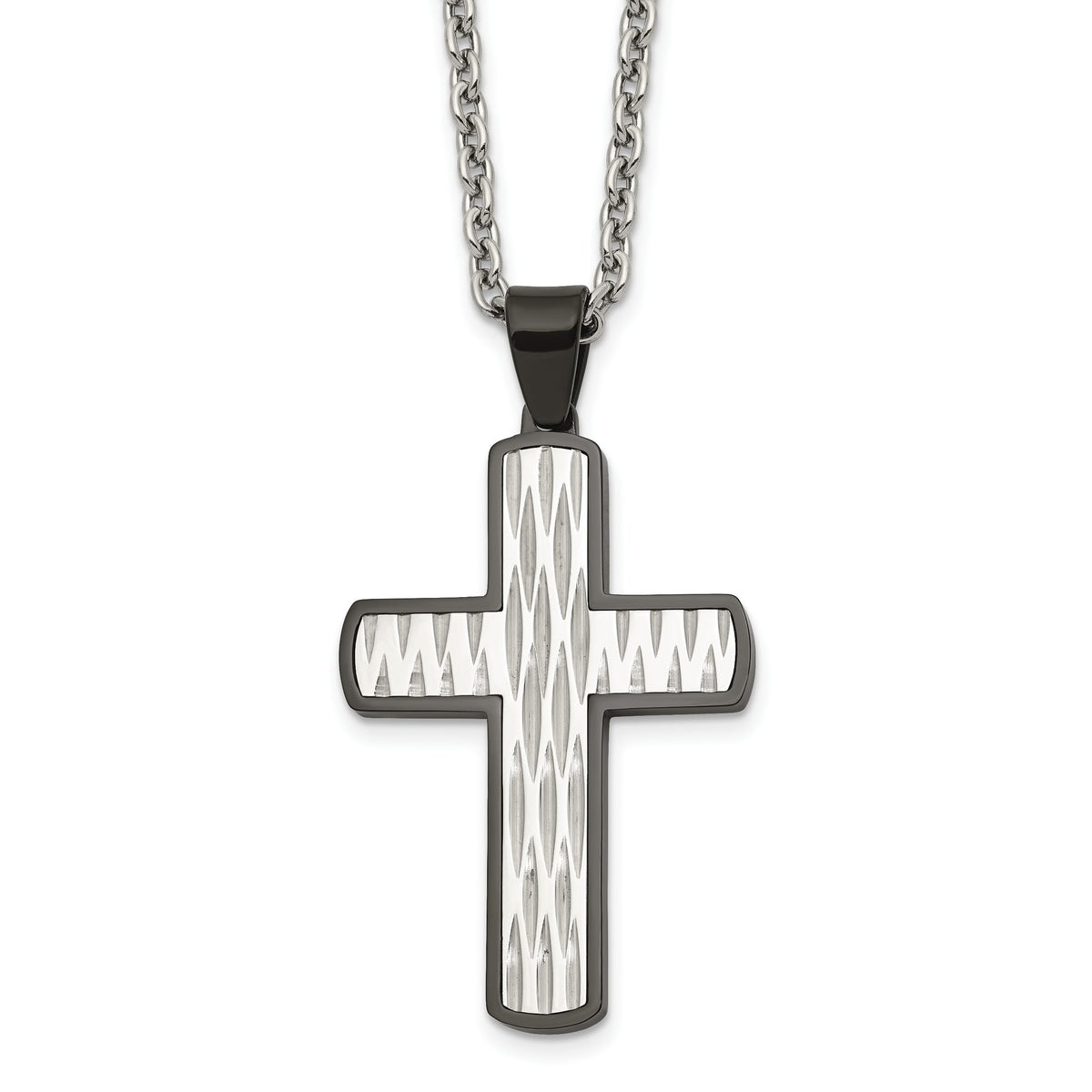Chisel Men's Black Ion-Plated Polished Cross Stainless Steel Cable Chain Necklace 3mm - Sophia Jewelers Main image