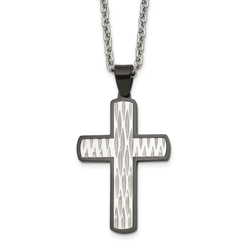 Men's Black Ion-Plated Polished Cross Stainless Steel Cable Chain Necklace 3mm