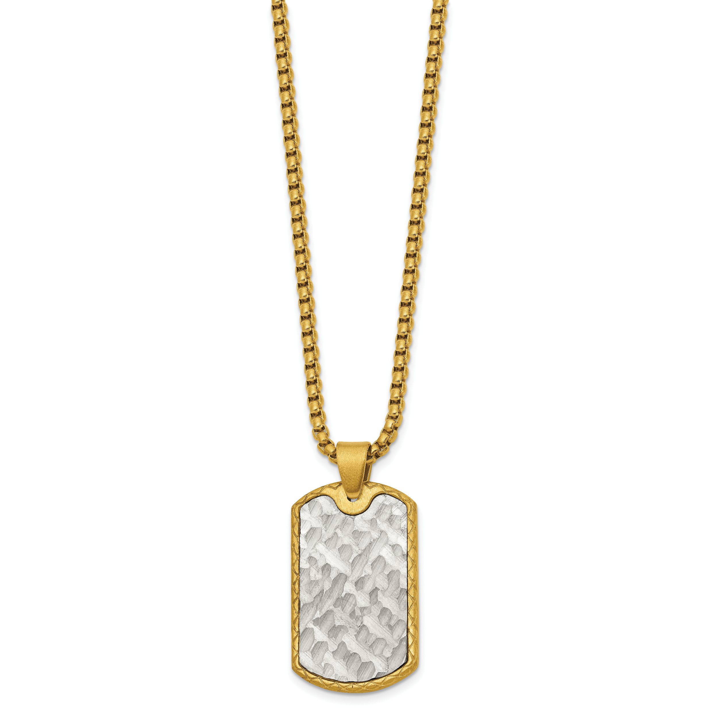 Men's Gold-Tone Brushed Dog Tag Stainless Steel Box Chain Pendant Necklace 3mm