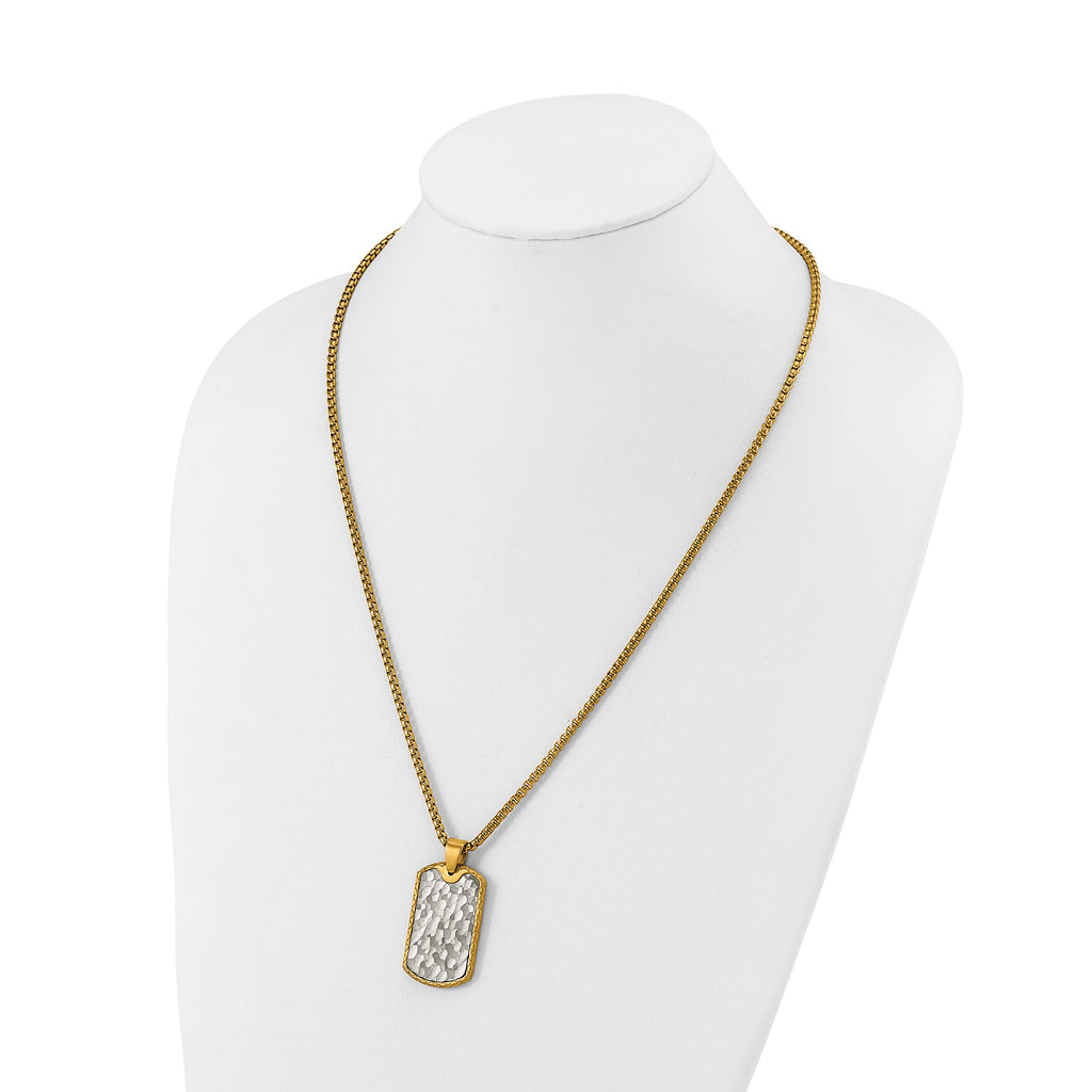 Men's Gold-Tone Brushed Dog Tag Stainless Steel Box Chain Pendant Necklace 3mm