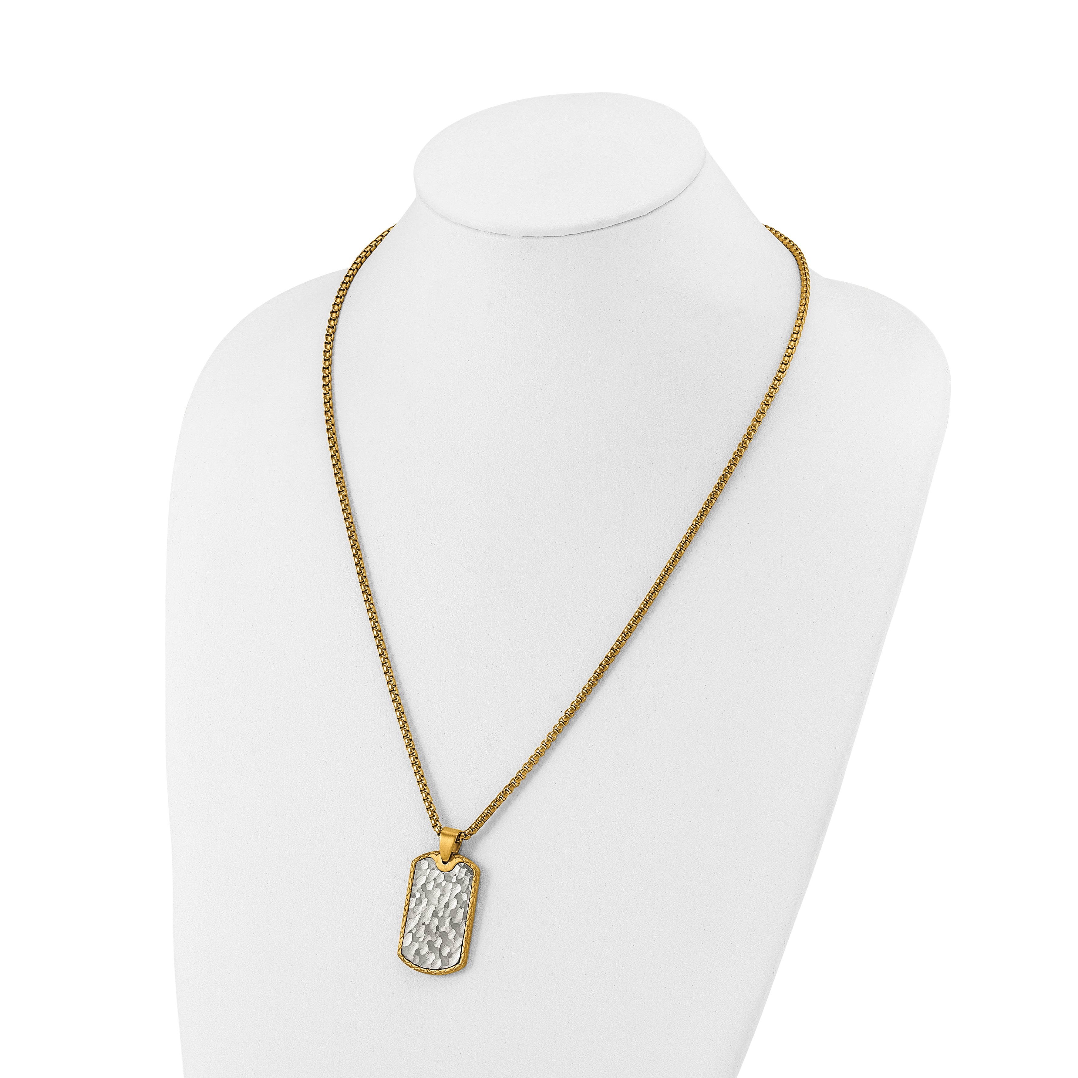 Men's Gold-Tone Brushed Dog Tag Stainless Steel Box Chain Pendant Necklace 3mm