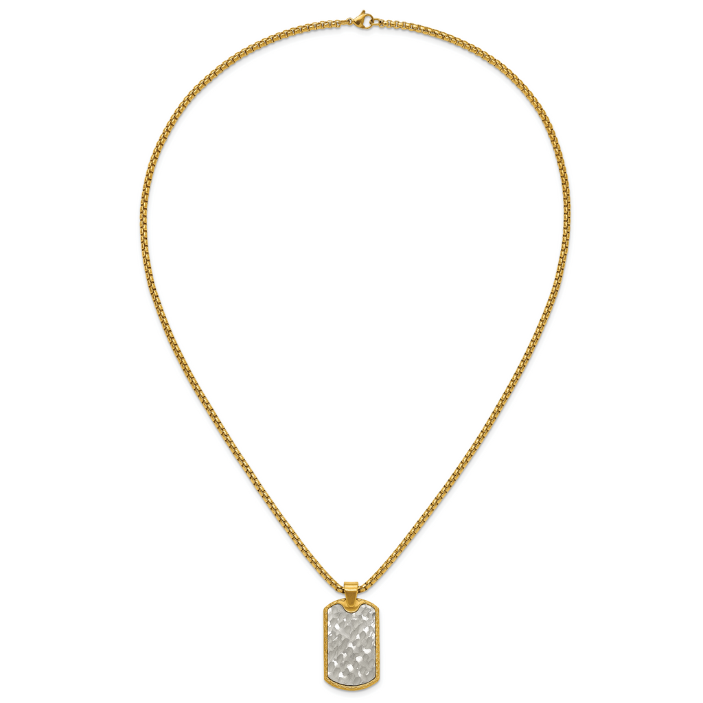 Men's Gold-Tone Brushed Dog Tag Stainless Steel Box Chain Pendant Necklace 3mm