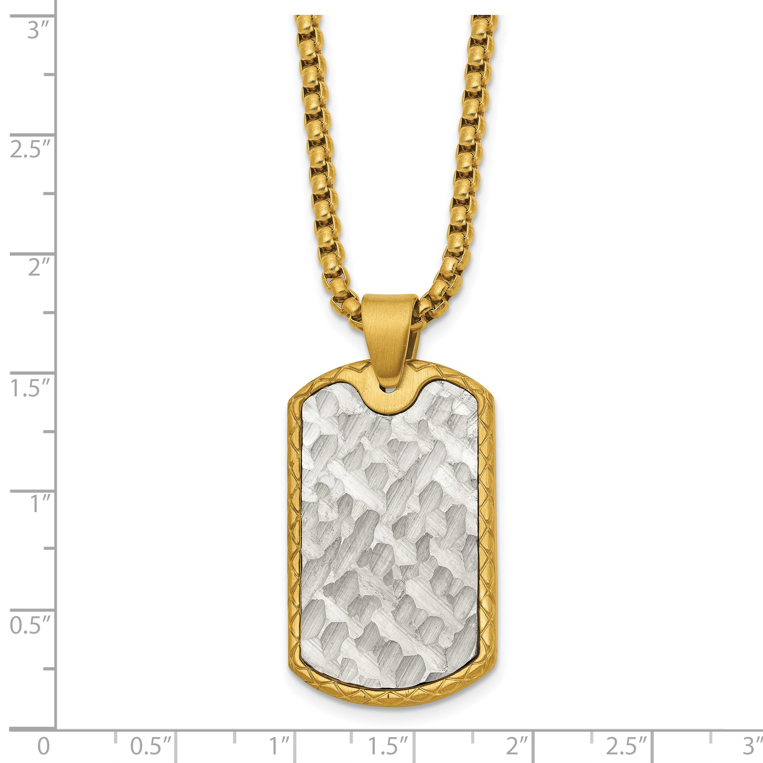 Men's Gold-Tone Brushed Dog Tag Stainless Steel Box Chain Pendant Necklace 3mm