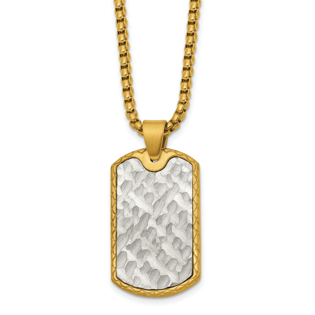 Men's Gold-Tone Brushed Dog Tag Stainless Steel Box Chain Pendant Necklace 3mm
