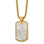 Men's Gold-Tone Brushed Dog Tag Stainless Steel Box Chain Pendant Necklace 3mm