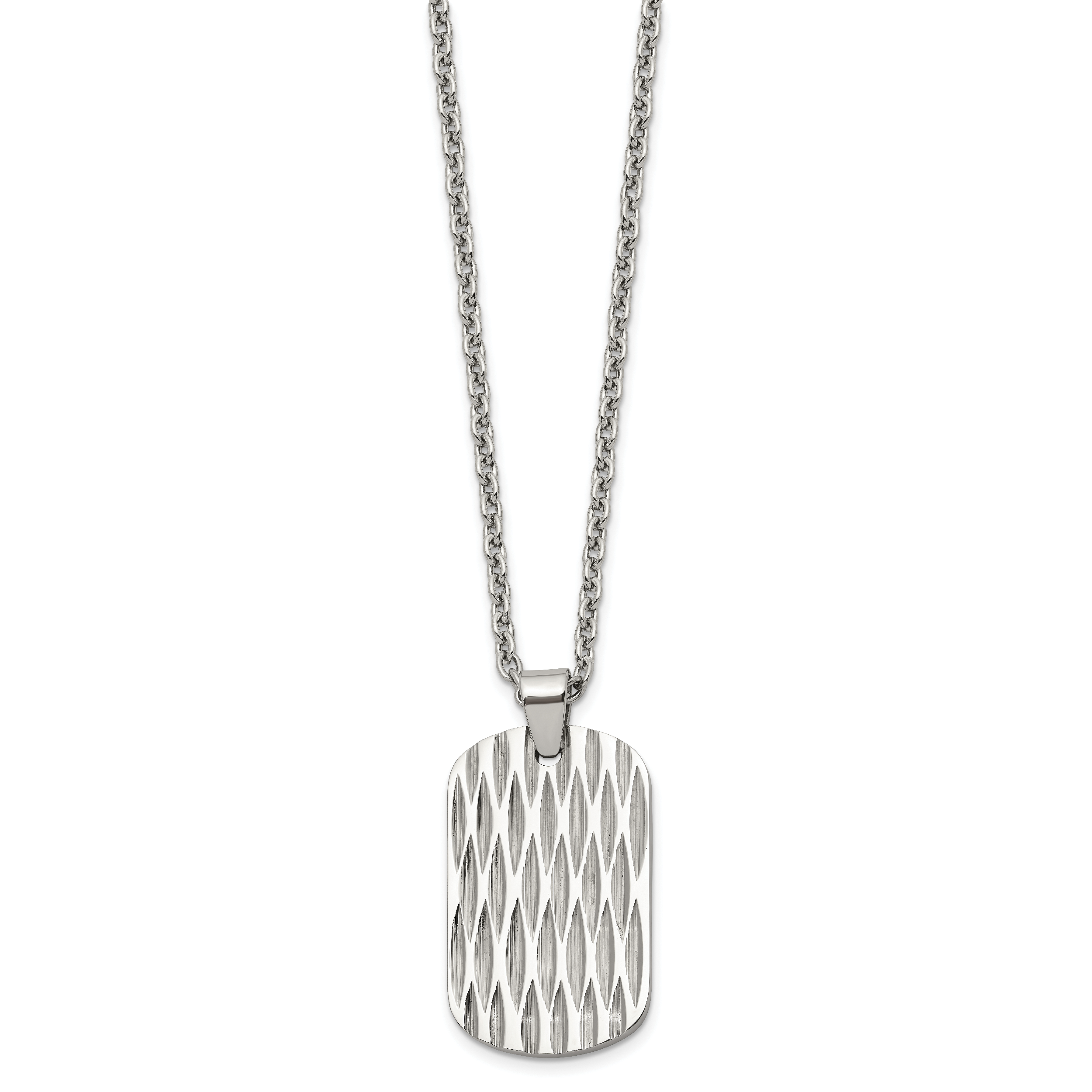 Men's Polished Dog Tag Stainless Steel Cable Chain Pendant Necklace 3mm