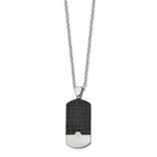 Men's Black Ion-Plated Brushed Cubic Zirconia Dog Tag Stainless Steel Cable Chain Pendant Necklace 3mm