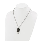 Men's Black Ion-Plated Brushed Cubic Zirconia Dog Tag Stainless Steel Cable Chain Pendant Necklace 3mm