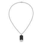 Men's Black Ion-Plated Brushed Cubic Zirconia Dog Tag Stainless Steel Cable Chain Pendant Necklace 3mm