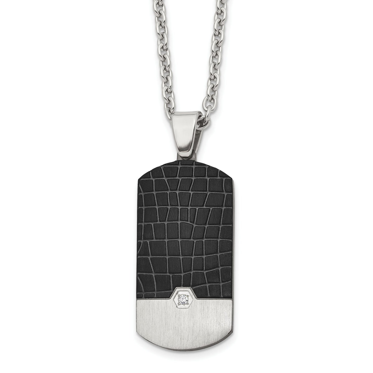 Chisel Croc-Textured Dog Tag Necklace in Black IP-Plated Stainless Steel, 24 Inch - Sophia Jewelers Main image