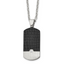 Men's Black Ion-Plated Brushed Cubic Zirconia Dog Tag Stainless Steel Cable Chain Pendant Necklace 3mm