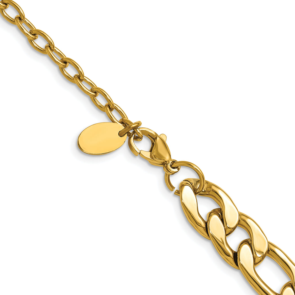 Polished Gold-Tone Stainless Steel Figaro Chain Necklace 9mm