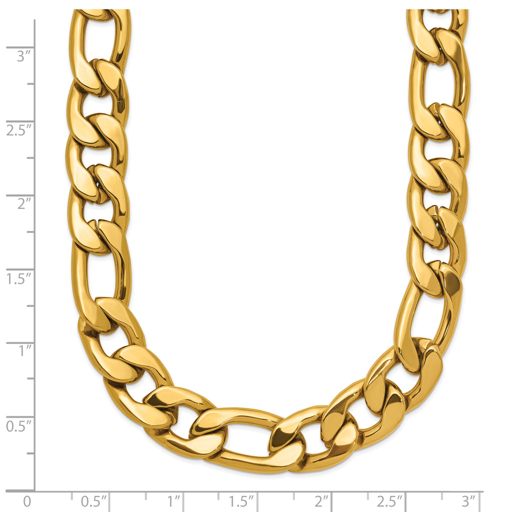 Polished Gold-Tone Stainless Steel Figaro Chain Necklace 9mm